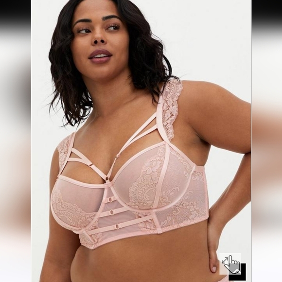 Torrid Pink Bridgerton Vibes Strappy Lurex Lace Underwire Bra - Picture 1 of 12